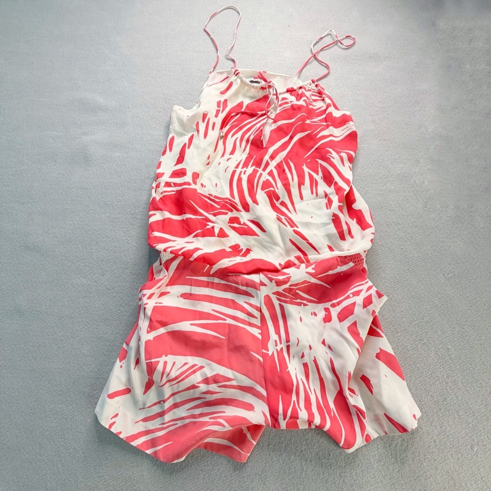 Parker Romper Womens Medium Silk Pink White Spaghetti Strap Vacay Beach Festival